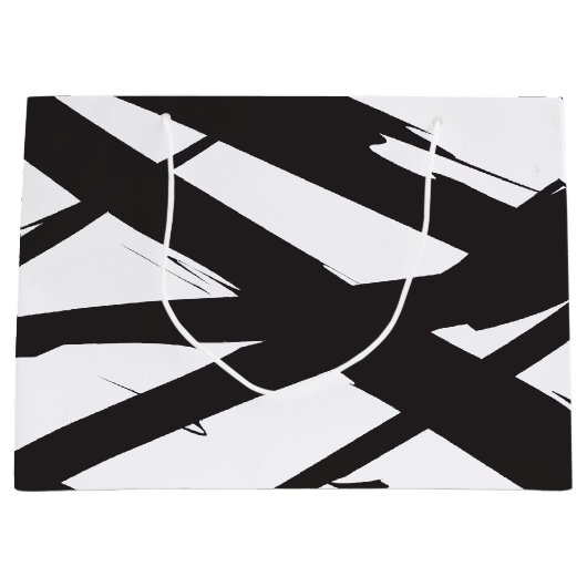 白黒抽象芸術モダンアートライン装飾 ラージペーパーバッグ (正面)