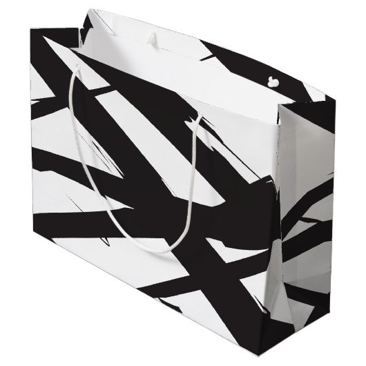 白黒抽象芸術モダンアートライン装飾 ラージペーパーバッグ (裏面アングル)