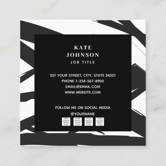 白黒抽象芸術モダンアートラインQRコード スクエア名刺 (裏面)