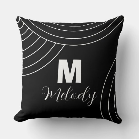 白黒抽象芸術モノグラモダンムイニシャル クッション (正面)