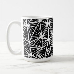 白黒抽象芸術三角形Lino Cut コーヒーマグカップ
