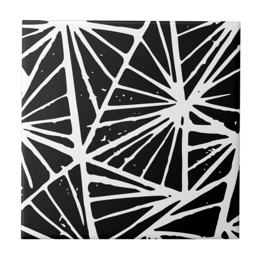 白黒抽象芸術三角形Lino Cut タイル (正面)