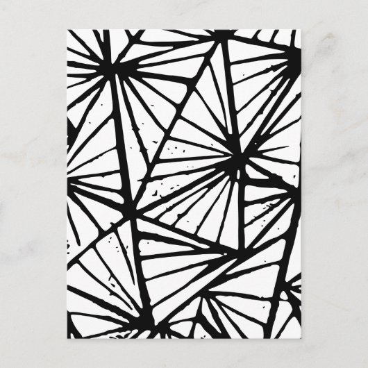 白黒抽象芸術三角形Lino Cut ポストカード (正面)