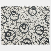 白黒抽象芸術円 フリースブランケット (正面(横))