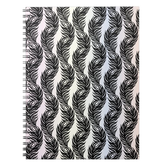 白黒抽象芸術孔雀の羽毛パターン ノートブック (正面)