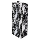 白黒抽象芸術孔雀の羽毛パターン ワインギフトバッグ (正面アングル)