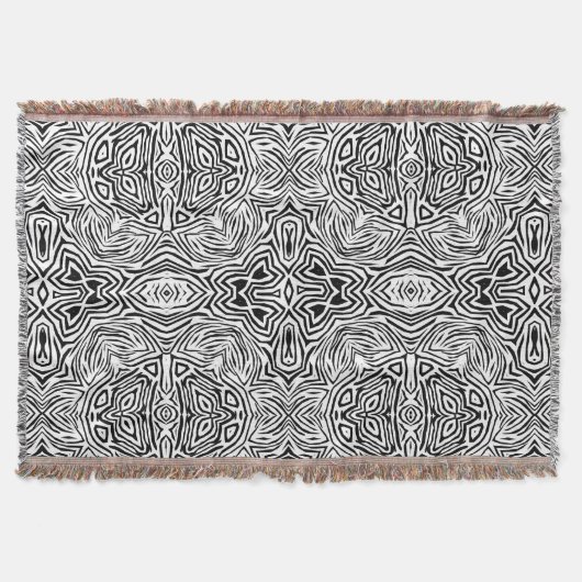 白黒抽象芸術幾何パタモダンーン スローブランケット (正面)