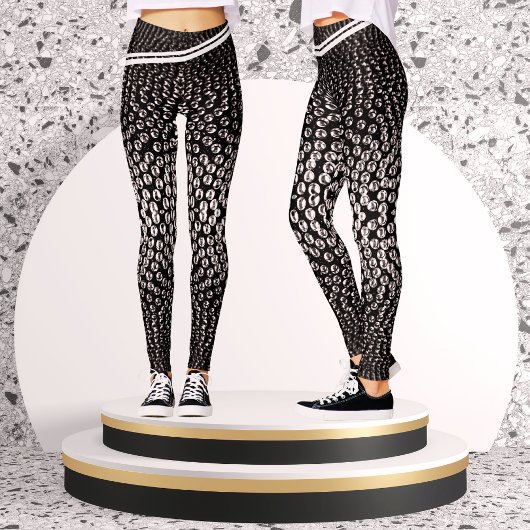 白黒抽象芸術幾何光沢のあるスリーバードット レギンス