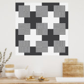 白黒抽象芸術幾何学模様 ポスター (キッチン)