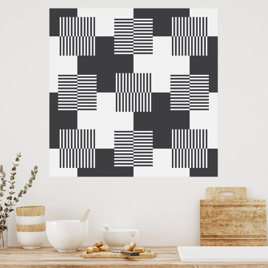 白黒抽象芸術幾何学模様 ポスター (キッチン)