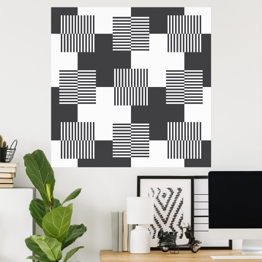 白黒抽象芸術幾何学模様 ポスター (ホームオフィス)