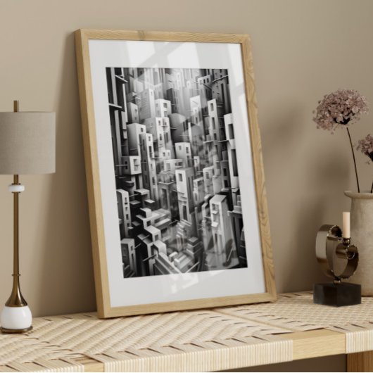 白黒抽象芸術幾何学的アートプリント ポスター