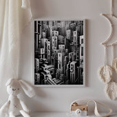 白黒抽象芸術幾何学的アートプリント ポスター