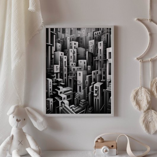 白黒抽象芸術幾何学的アートプリント ポスター
