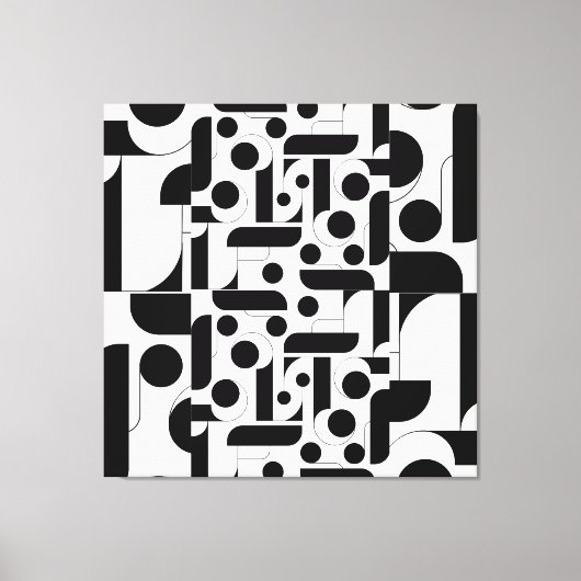 白黒抽象芸術幾何学的パターン キャンバスプリント (正面)