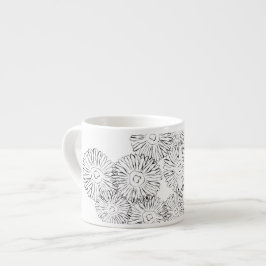 白黒抽象芸術春の花 エスプレッソカップ