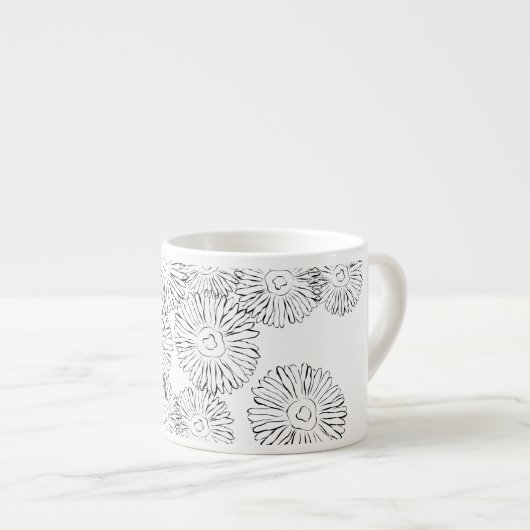 白黒抽象芸術春の花 エスプレッソカップ (正面右)