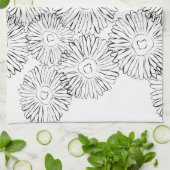 白黒抽象芸術春の花 キッチンタオル (折り畳み)