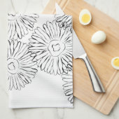 白黒抽象芸術春の花 キッチンタオル (四つ折り)