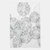 白黒抽象芸術春の花 キッチンタオル (縦)