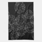 白黒抽象芸術春の花 キッチンタオル (縦)