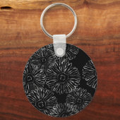 白黒抽象芸術春の花 キーホルダー (正面)