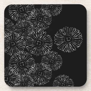 白黒抽象芸術春の花 コースター