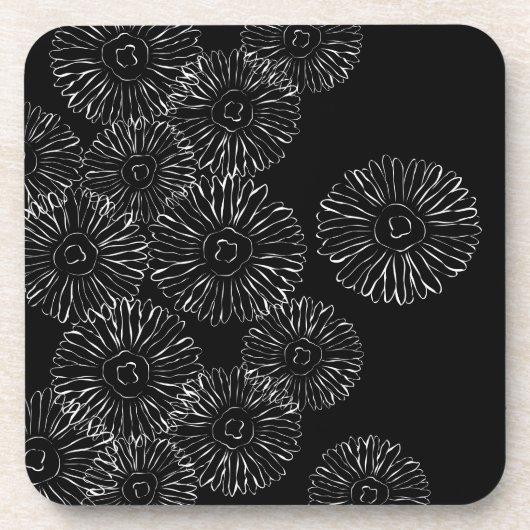 白黒抽象芸術春の花 コースター (正面)