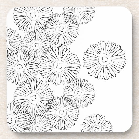 白黒抽象芸術春の花 コースター (正面)