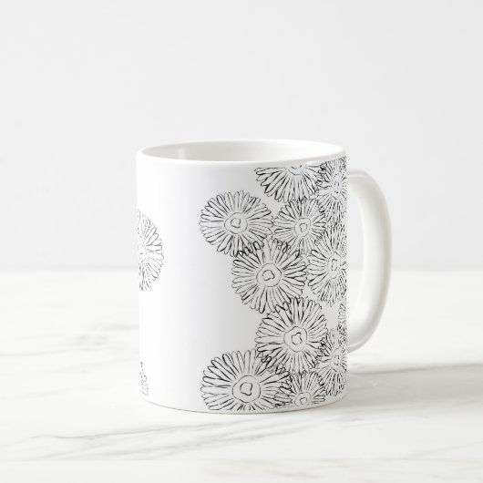白黒抽象芸術春の花 コーヒーマグカップ (正面右)