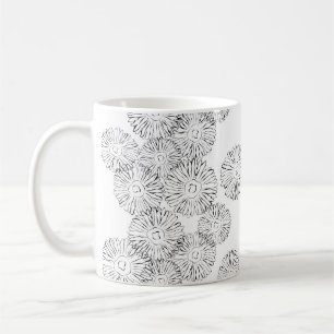 白黒抽象芸術春の花 コーヒーマグカップ