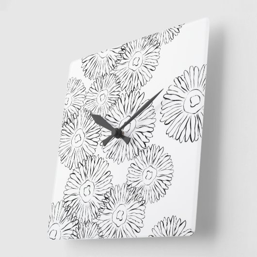 白黒抽象芸術春の花 スクエア壁時計 (傾斜)