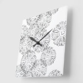 白黒抽象芸術春の花 スクエア壁時計 (傾斜)