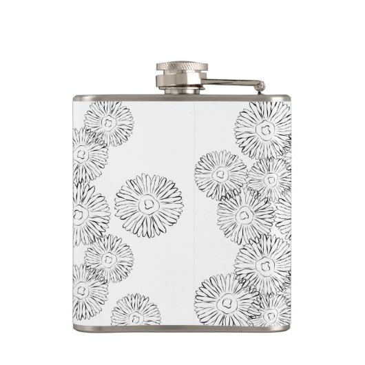 白黒抽象芸術春の花 フラスク (裏面)