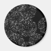 白黒抽象芸術春の花 マグネット (正面)