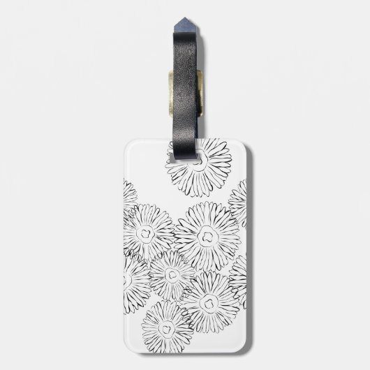 白黒抽象芸術春の花 ラゲッジタグ (裏面縦)