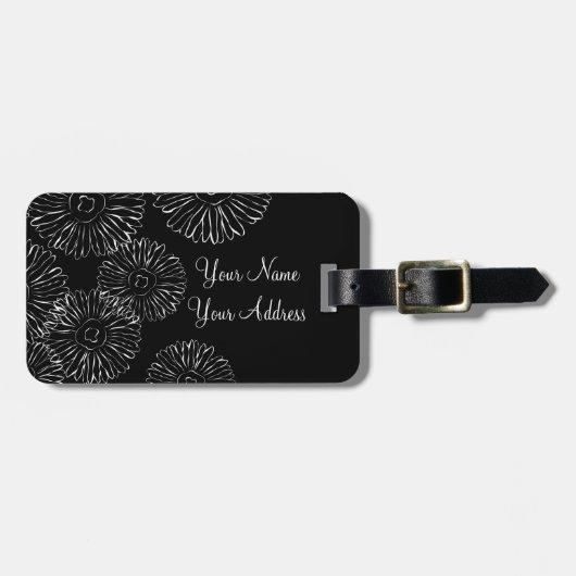 白黒抽象芸術春の花 ラゲッジタグ (正面横)