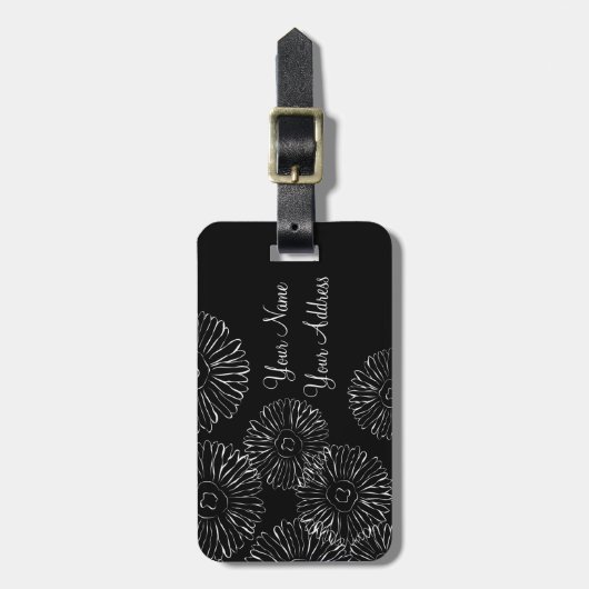 白黒抽象芸術春の花 ラゲッジタグ (正面縦)