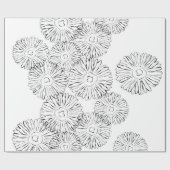 白黒抽象芸術春の花 ラッピングペーパー (フラット)