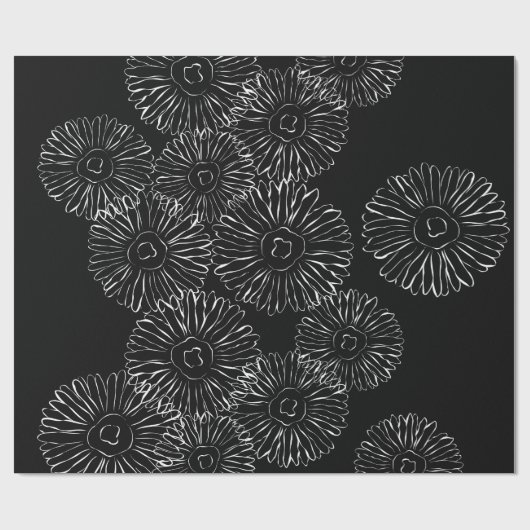 白黒抽象芸術春の花 ラッピングペーパー (フラット)