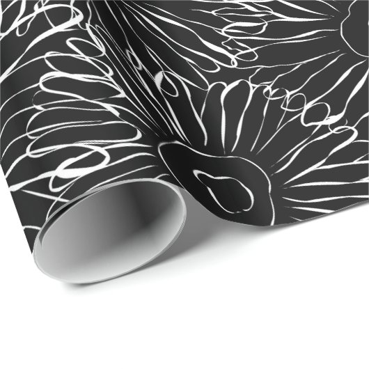 白黒抽象芸術春の花 ラッピングペーパー (ロールコーナー)