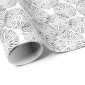 白黒抽象芸術春の花 ラッピングペーパー (ロールコーナー)