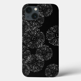 白黒抽象芸術春の花 iPhone 13ケース