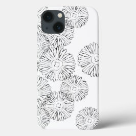 白黒抽象芸術春の花 iPhone 13ケース