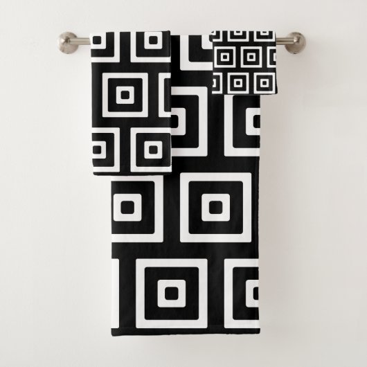 白黒抽象芸術正方形 バスタオルセット (インサイチュ)