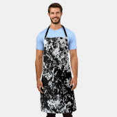 白黒抽象芸術氷形成オールオーバー エプロン (着用した状態)