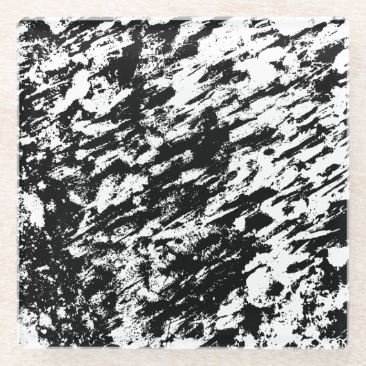 白黒抽象芸術氷形成 ガラスコースター (正面)