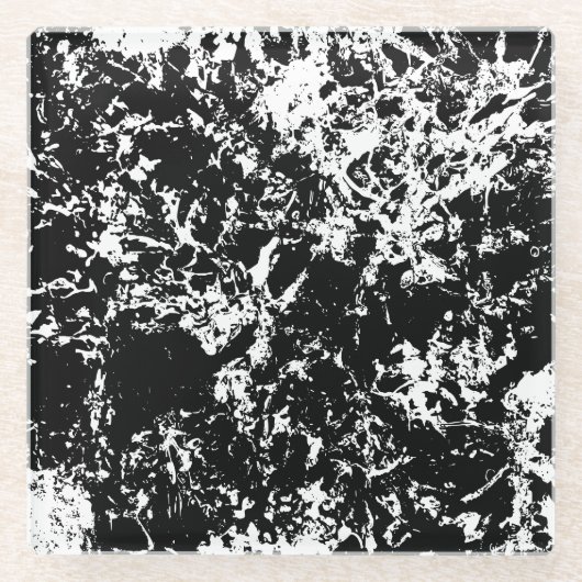 白黒抽象芸術氷形成 ガラスコースター (正面)