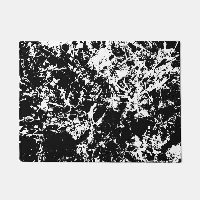 白黒抽象芸術氷形成 ドアマット (正面)