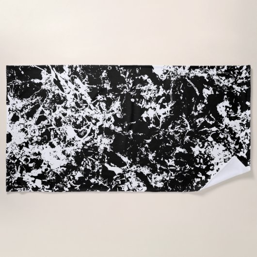 白黒抽象芸術氷形成 ビーチタオル (正面)